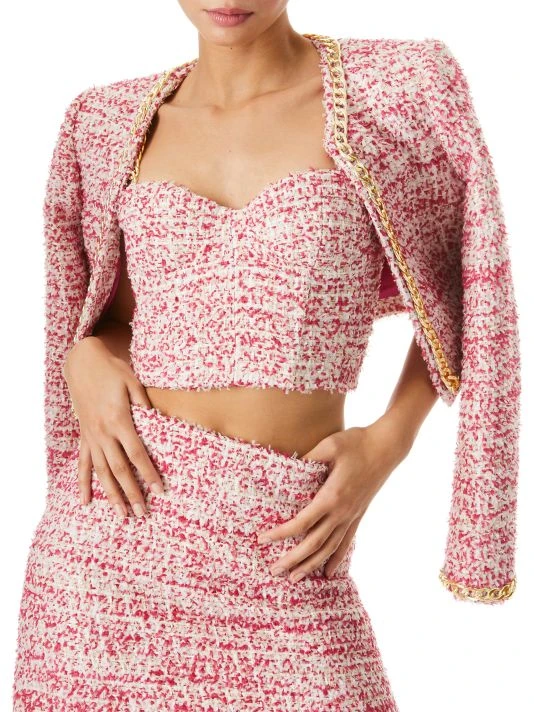 Alice + Olivia Cristi Chain-Strap Tweed Crop Top 7 Alice + Olivia Cristi Chain-Strap Tweed Crop Top - Image 7