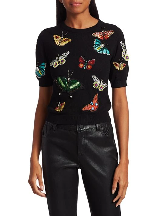 Alice + Olivia Ciara Butterfly Embroidery Stretch-Wool Pullover 3 Alice + Olivia Ciara Butterfly Embroidery Stretch-Wool Pullover - Image 3