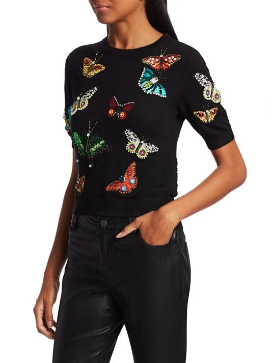 Alice + Olivia Ciara Butterfly Embroidery Stretch-Wool Pullover 4 Alice + Olivia Ciara Butterfly Embroidery Stretch-Wool Pullover - Image 4