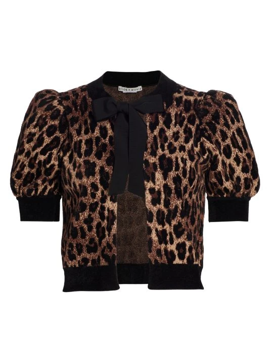 Alice + Olivia Kitty Leopard Puff-Sleeve Cardigan 1 Alice + Olivia Kitty Leopard Puff-Sleeve Cardigan