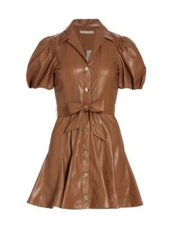 Alice + Olivia Ofra Vegan Leather Minidress Camel