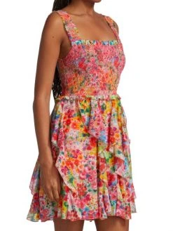 Alice + Olivia Jocelyn Smocked Ruffle Minidress -Alice + Olivia Sales unnamed file 971