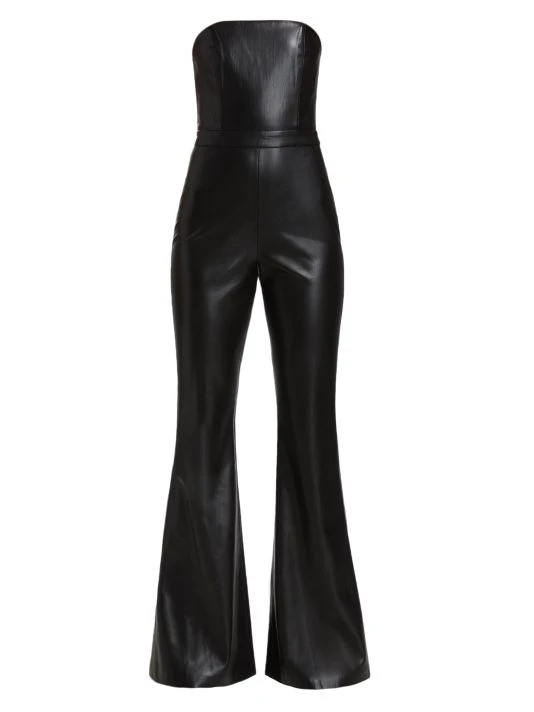 Alice + Olivia Lavera Faux Leather Jumpsuit Black 4 Alice + Olivia Lavera Faux Leather Jumpsuit Black - Image 4